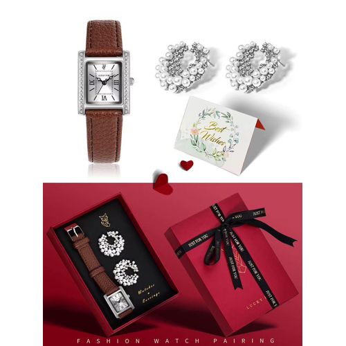 Valentine package A seasonal gift set that includes a Leather Wristwatch, Earrings, and a fine card for a handwritten text to your loved ones