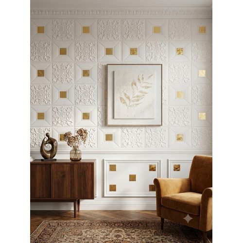 White And Gold PE Foam 3D Self Adhesive Wallpaper Sticker - 70× 77cm
