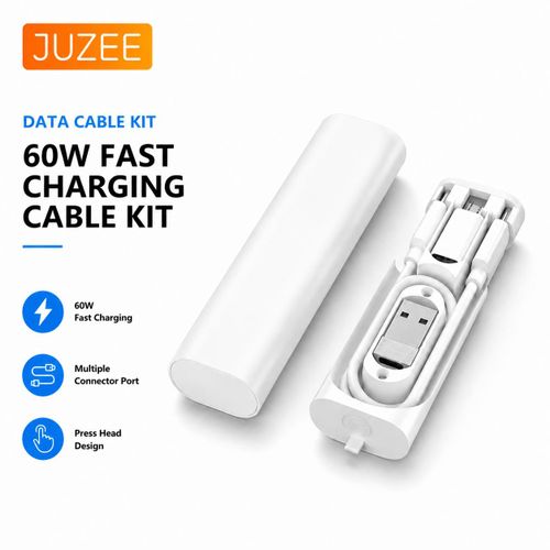 60W 5-in-1 USB C Fast Charging Cable Kit With Travel Storage Box, USB-A Lightning Micro USB Adapter & SIM Ejector Pin