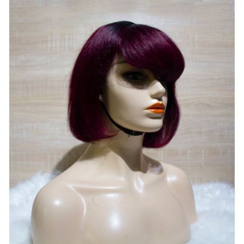 Short Straight Bob Wig With A Front Bang - Burgundy