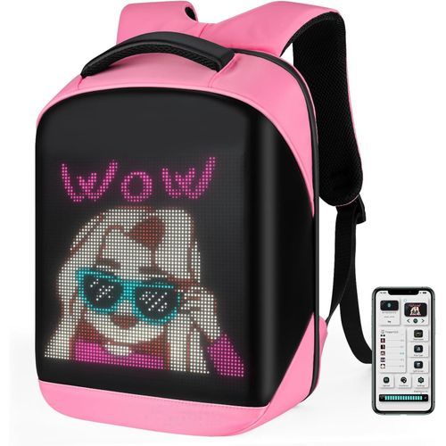 LED Backpack 17 Inch, City Serise Full Color Screen Programmable Screen School bag,Laptop Backpack, Work Bag Fashion Travel Backpack, PINK