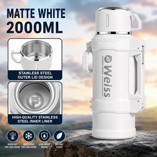 Leak-proof Long-lasting Temperature Retention 2L (2000ML) Stainless Steel Vacuum Flask – Large Capacity Insulated Thermos Jug for Hot & Cold Water, Tea, Coffee, Soup, Outdoor Travel & Home Use