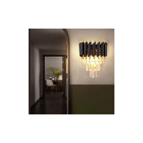 Modern Luxury Black and Gold Crystal Wall Sconce