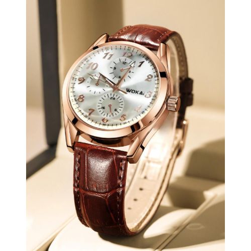 Business Men's Leather Strap Quartz Watch - Elegant Rose Gold Formal Wrist watch for Professional & Daily Use