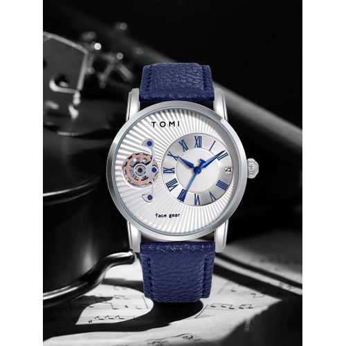 Men Quartz Wristwatch Fashion Luxury Waterproof Sport Geometric Watch Man Calendar Date Business Blue Leather Watches