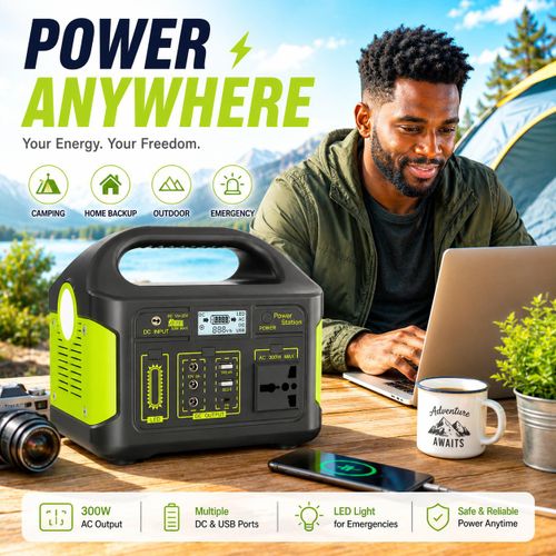 7 days Non-Stop POWER 300W Portable POWER STATION Sine Wave Solar Generator Lithium Battery Pack Portable Power Station Solar Generator Laptop powerbank Portable Power Supply AC Outlet USB-C Fast charge Ports Emergency Power Laptop Mini Fridge,Router, TV,
