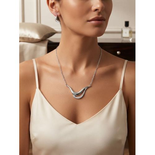 Name: Silver-Plated Wave Pendant Necklace and Earring Set