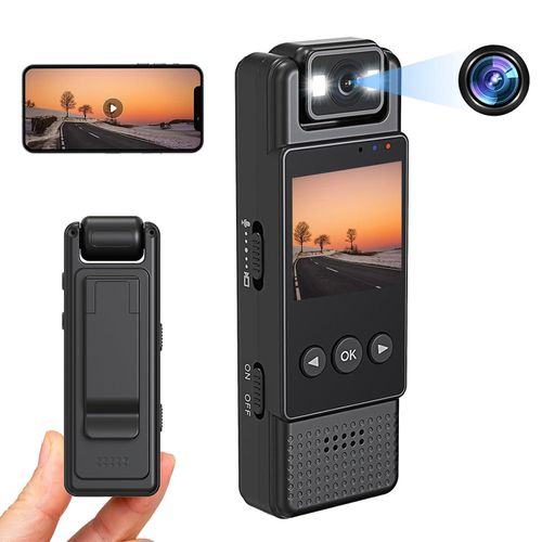 Hoyaliro Body Camera WiFi Mini Hidden Camera with Audio Video Recording, 180° Wide Angle Rotatable Lens, 1.3 Inch Screen SpyCAM Nanny CAM, Police Body CAM Wearable with Loop Recording