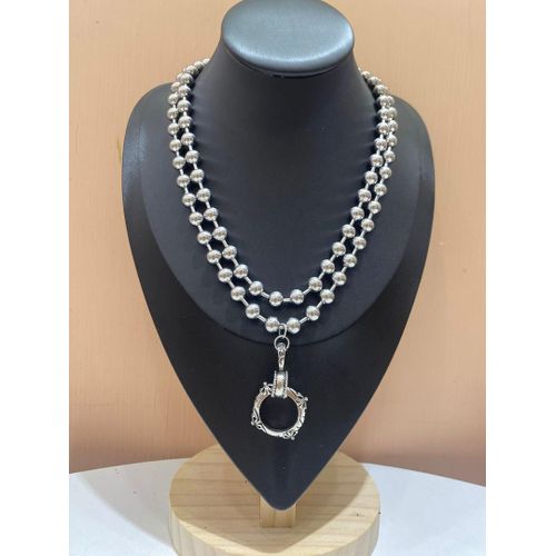 Double-layer Ball Chain Gothic Circle Pendant Necklace UNISEX