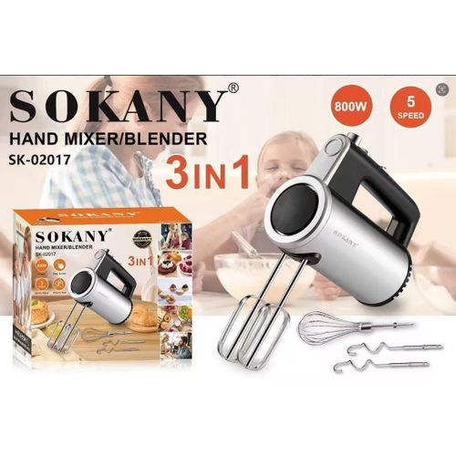 3-in-1 Electric Hand Mixer Blender With Dough Hooks & Whisk - 800W