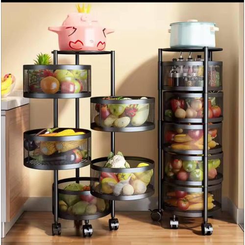 5-Tier Rolling Kitchen Storage Rack with Mesh Baskets