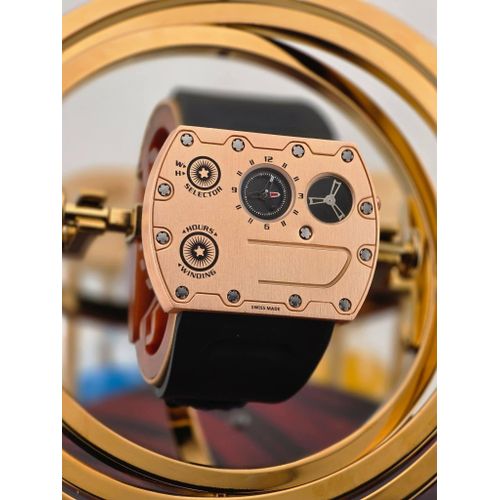 Highly Original Quality & Rugged Men's Armoured Black/Rose Gold Silicon Rubber Strap Wristwatch