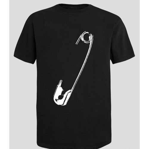 QUALITY SINGLE T-shirt Black Round Neck With Pin Design
