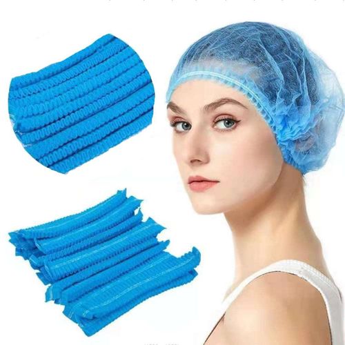 100-Pack Disposable Anti-Dust Hair Nets, Blue Bouffant Caps for Salon, Catering & Hospital Use