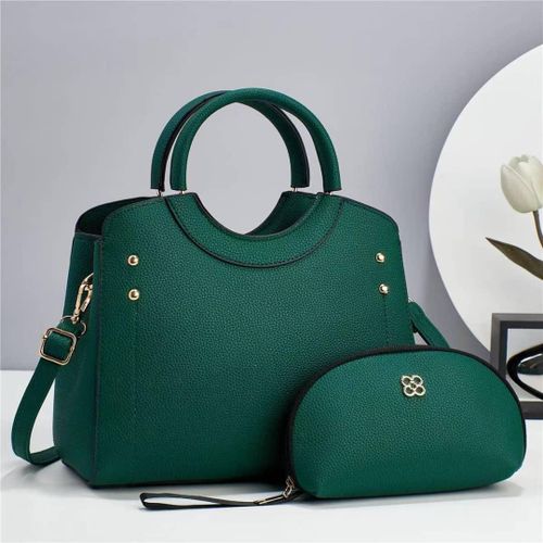Women’s 2-Piece Handbag Set with Matching Mini Pouch – Stylish Shoulder & Tote Bag – Green