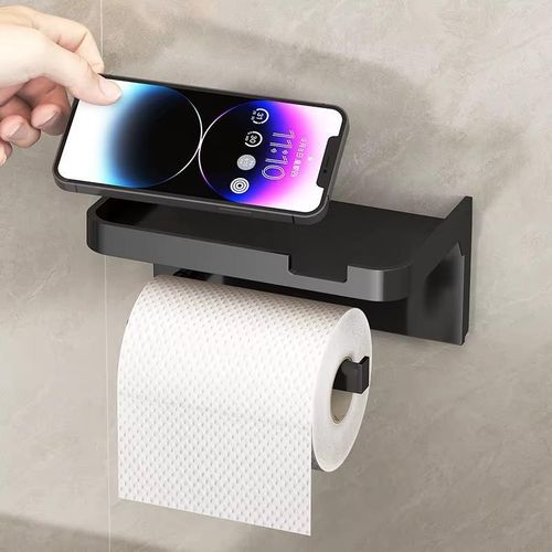 Bathroom Tissue Box Storage Rack No Drill Wall-Mounted Toilet Paper Holder Storage Rack