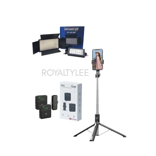 Led 600 Pro Light, P320 Selfie Stick and SX31 Double Multifunctional Mic