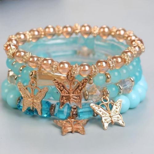 Bohemian Beaded Butterfly Bracelet – Elastic Crystal Bracelet for Women