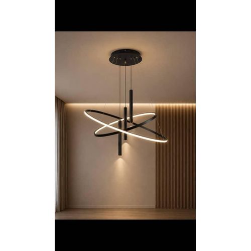 Modern Double Ring LED Three Color Dimming DIY Hanging Line Adjustable Shape Bedroom Room Chandelier, Electroplating Paint Long New Pendant Creative Hall Dining Room Dining Room Chandelier