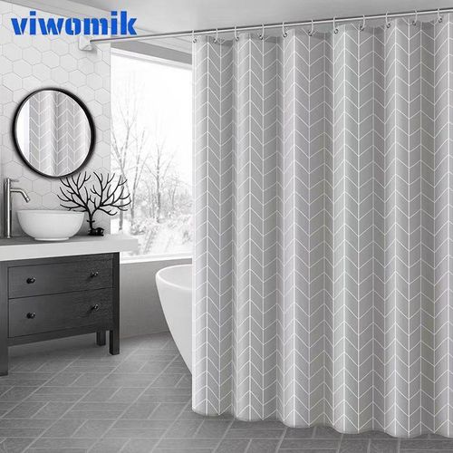 PEVA Waterproof Anti-Mold Shower Curtain 180×180cm Thickened Fabric Metal Grommets with Hanging Rings