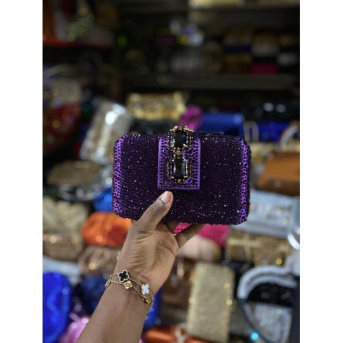 Purple - Crystal Evening Clutch Purse Wedding Party Rhinestone Handbags With Spikes