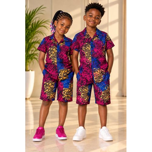 Unisex Ankara Shirt and Shorts Set for Kids – 100% Cotton. Age 6 to 10