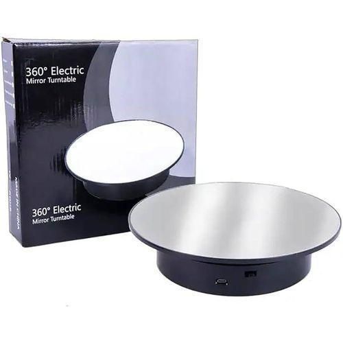 Automatic Rotating Display Stand - 360 Degree Electric Rotating Turntable With Mirror for Photography Products Display, Jewellery, Cake, Etc (Black)
