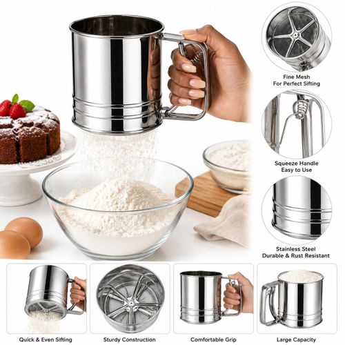 Handheld Flour Sifter Cup - Baking Powder & Sugar Mesh Strainer