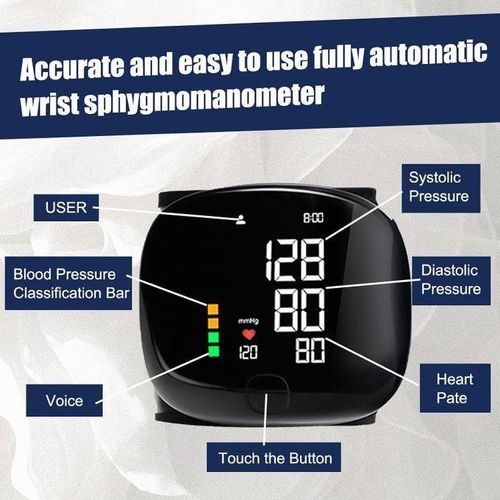 Digital LED display smart BP Machine Electronic Wrist Type Touch LCD Screen+Voice Function +Rechargeable Cords+Portable Wrist Strap Blood Monitor Pressure Machine