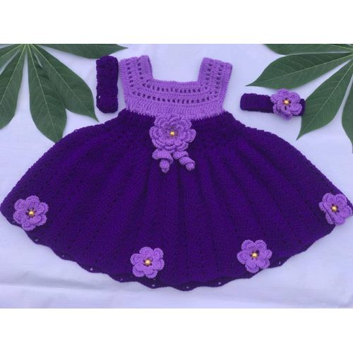 Handmade Lilac & Purple Crochet Baby Dress for Girls