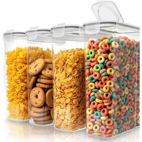 Cereal Container Set, THELiFE Airtight Food Storage Containers (2.5L) Set of 4, Cereal Dispensers Come with Reusable Labels and Pen