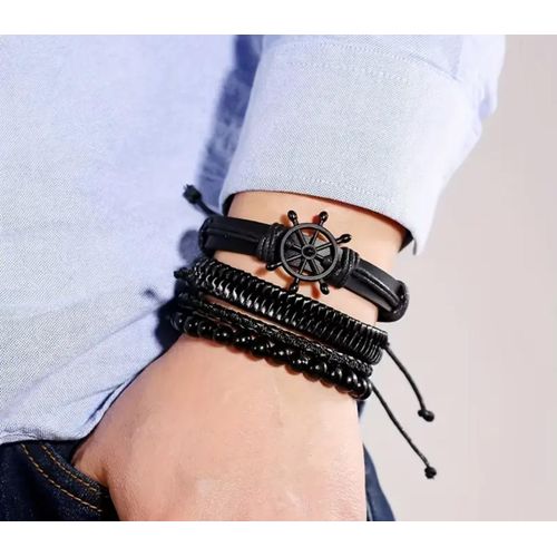 American bracelet anchor 4-piece leather bracelet set hand-woven bracelet rope men's multi-layer bracelet bracelet hand jewelry