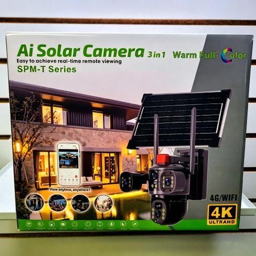 TiLECC 4K UHD AI Solar Security Camera, 3-in-1 WIFI Outdoor Camera with Triple Lens, Full Color Night Vision, PTZ, Motion Detection & Remote View