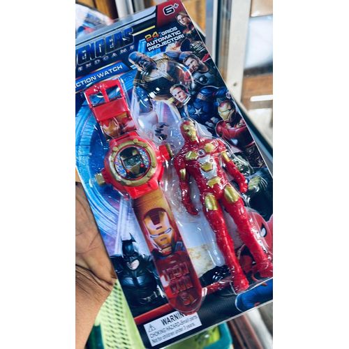 Red IRON MAN CARTOON CHARACTER UNISEX KIDS CHILDREN PROJECTOR WATCH WITH ACTION FIGURES