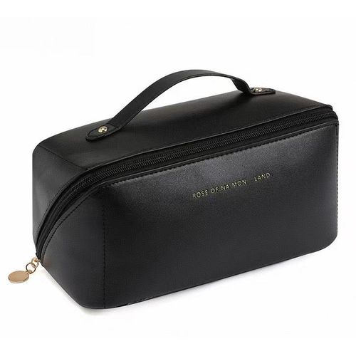 PU Leather Cosmetic Bag - Large Capacity Travel Makeup Organizer with Handle