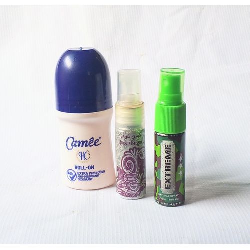 Special Perfume of 3 in 1 of Camee White Roll On 50ml, Queen Suger and Xtre Natural Body Spray 20ml (all day comfort) Unisex