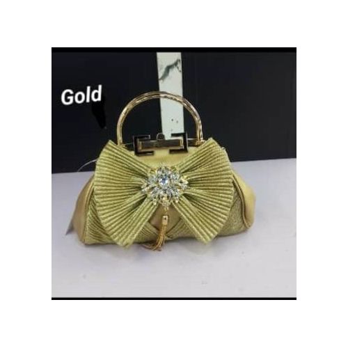 Elegant Gold Rhinestone Bow Handbag for Women – Luxury Evening Party Purse