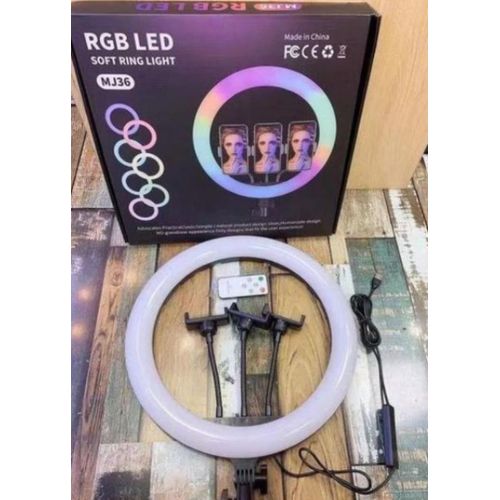 MJ26 10- inch RGB Led Soft Ring Light with 3 Phone Holders + Tripod Stand - 16 RGB Modes for Makeup, Vlogging, Tiktok, Photo
