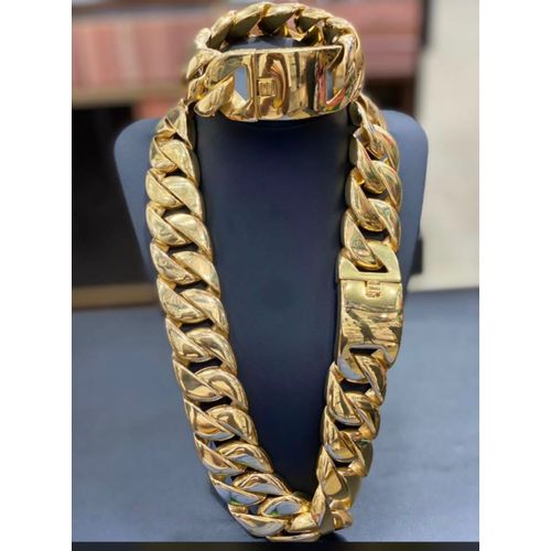 Original Sophisticated Quality Iced Out Cuban Gold Link Steel Chain With Pendant