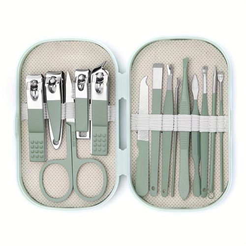 Ins-style 14pcs Stainless Steel Manicure and Pedicure Tool Set, Featuring Precision-engineered Multi-functional Modern-style Beveled Nail Clippers and Manicure Tools, Including a Portable Storage Case - Unisex Nail Care Kit, Suitable for Daily Home