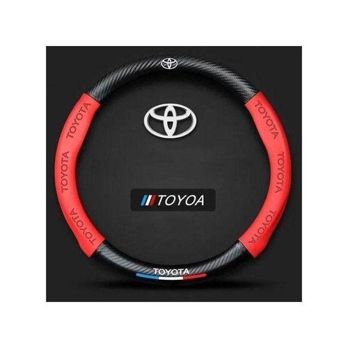 Toyota Steering Wheel Cover Carbon Fibre Style Leather Steering Wheel Protector Non Slip Grip Steering Wheel Wrap Red Black Car Interior Accessory for Toyota Vehicles