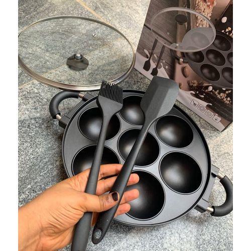 7 IN 1 NON STICK OMELETTE MASA CAKE PAN PLUS GLASS LID COVER & 2 SILICONE BRUSH