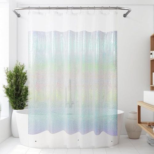 Shower Curtain with 3 Magnets for Bathroom, Waterproof and Transparent, Plastic Shimmer Iridescent Water Cube Pattern, Glitter PEVA Lining