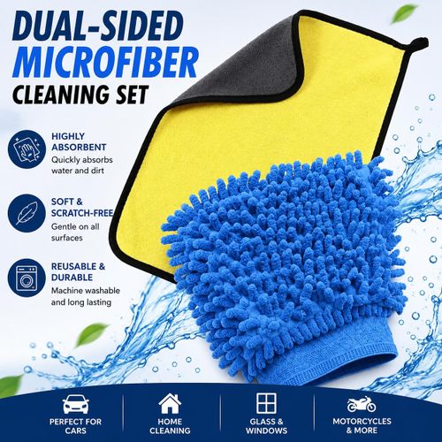 Premium Microfibre Mitt and Towel Car Wash & Detailing Set