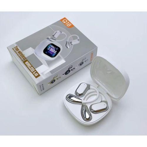 Q18 BT5.49 Open Ear Earbuds LCD Display ANC & ENC Active Noise Cancelling Headphones Sports Earphone OWS Touch Screen Earbuds ( White