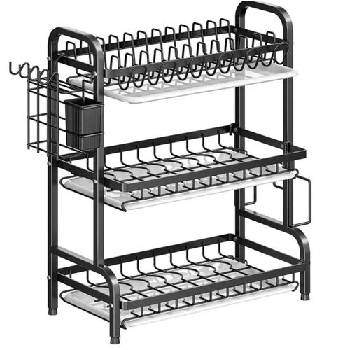 METAL COATED DISH DRYING RACK - 3-TIER LARGE CAPACITY KITCHEN ORGANIZER