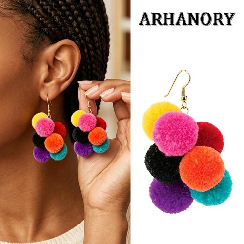 Colorful Pom Women Dangle Earrings Puff Ball Fluffy Cute Earring Ladies Jewelry Valentine's Day