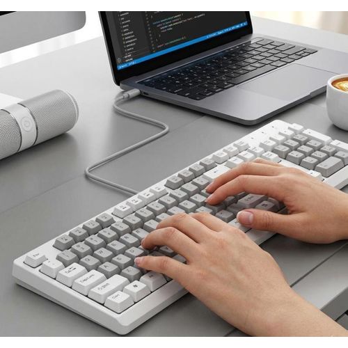 USB Keyboard Wired Computer PC Laptop Full Size Number Pad White Grey