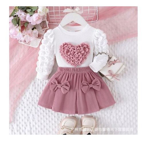Luxury Sweetheart Pink Bow Knit Outfit for Girls