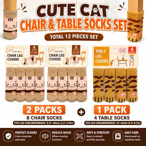 12PCS Cute Chair & Table Leg Socks Set – Floor Protector Covers, Anti-Scratch, Noise Reduction, Soft Stretch Furniture Leg Covers